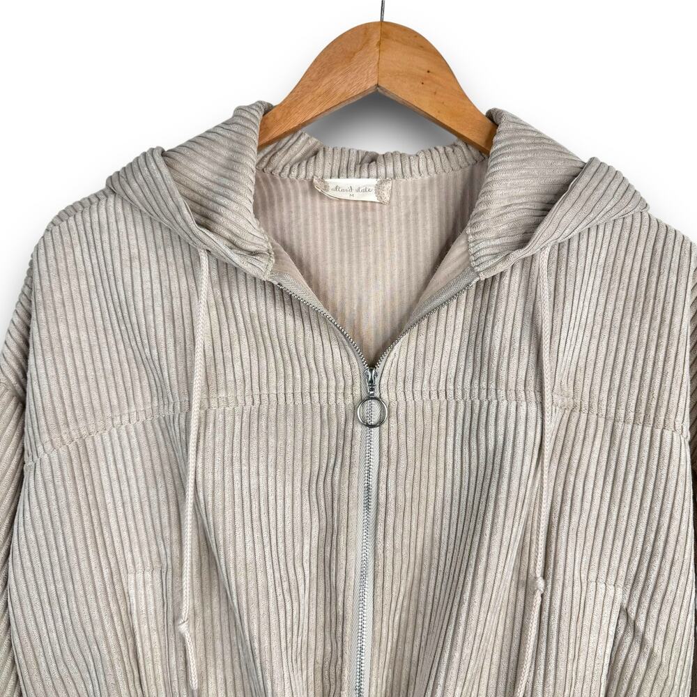 Altard State Cropped Corduroy Hooded Jacket Zipper Front Light Tan Beige Medium - Picture 2 of 9